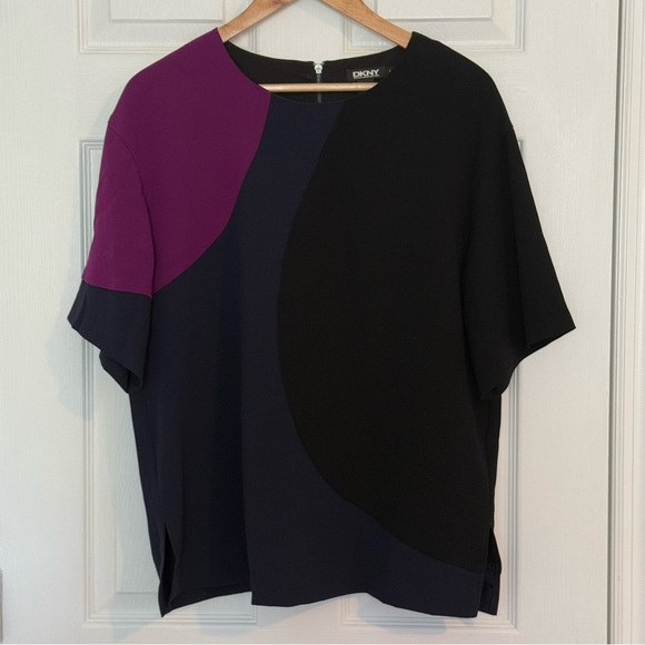 DKNY Tri Colored Blouse Large Top - Picture 1 of 7